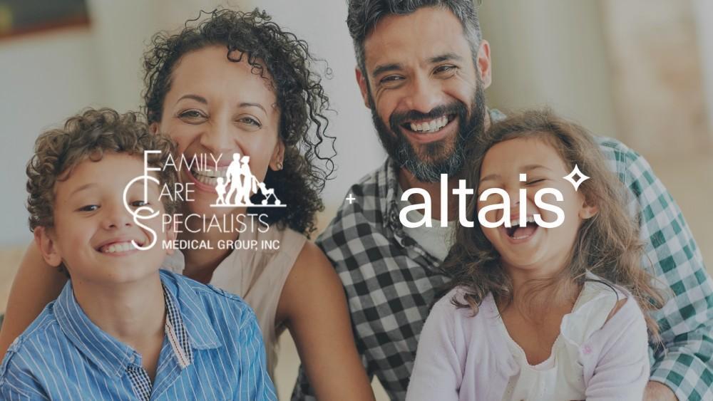 graphic overlay of altais and fcsmg logo with a happy family in the background